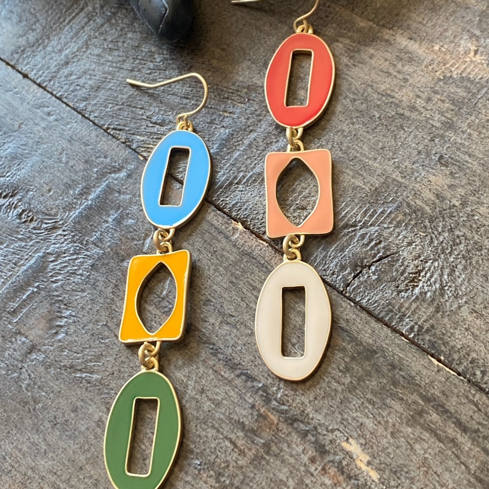 NEW Bright Enamel Colors Hoop Dangle Earrings - Picture 9 of 11